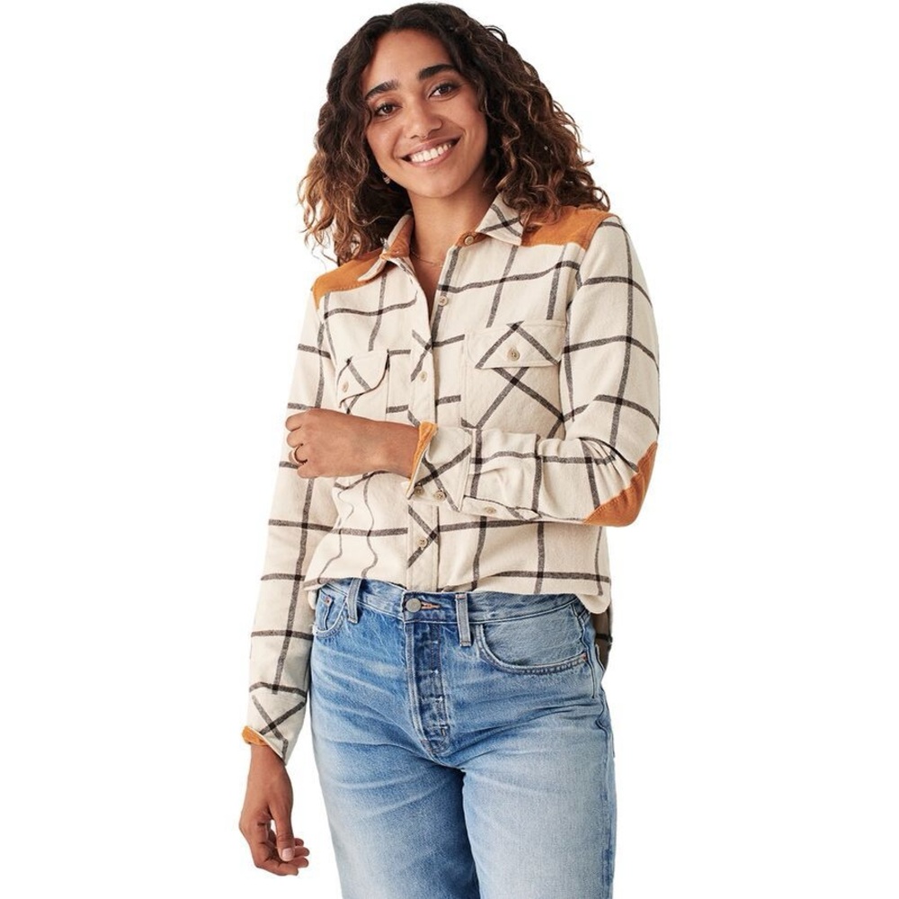 Faherty Daly button-down flannel shirt with corduroy accents women’s size small